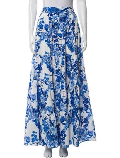 Pre-owned Cara Cara Floral Print Long Skirt In Blue