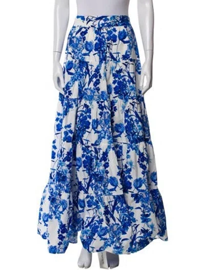 Pre-owned Cara Cara Floral Print Long Skirt In Blue