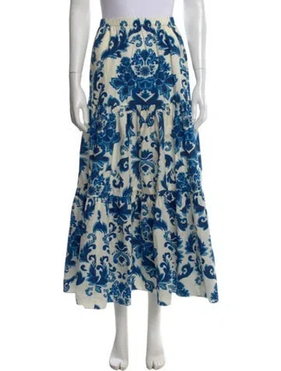 Pre-owned Cara Cara Floral Print Long Skirt In Blue
