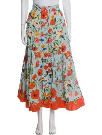 Pre-owned Cara Cara Floral Print Long Skirt In Blue