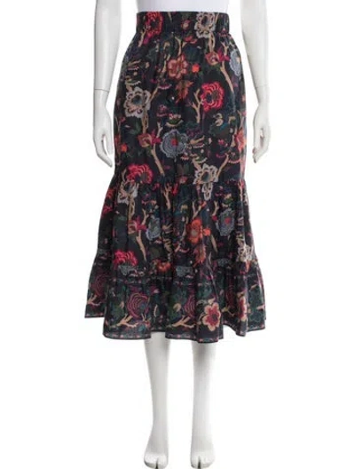Pre-owned Cara Cara Floral Print Long Skirt In Blue