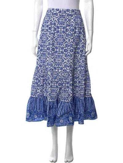 Pre-owned Cara Cara Floral Print Long Skirt In Blue