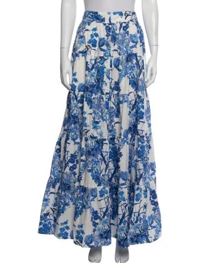 Pre-owned Cara Cara Floral Print Long Skirt In Blue