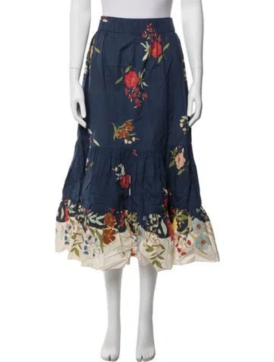 Pre-owned Cara Cara Floral Print Long Skirt In Blue