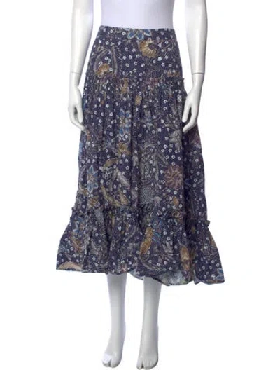 Pre-owned Cara Cara Floral Print Long Skirt In Blue