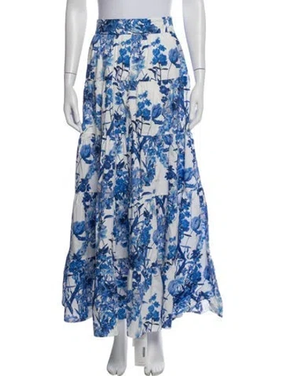 Pre-owned Cara Cara Floral Print Long Skirt In Blue