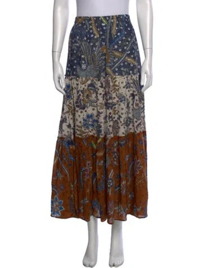 Pre-owned Cara Cara Floral Print Long Skirt In Blue/brown