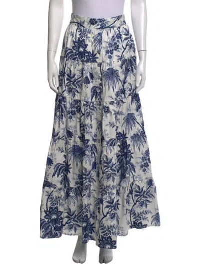 Pre-owned Cara Cara Floral Print Long Skirt In Blue/white