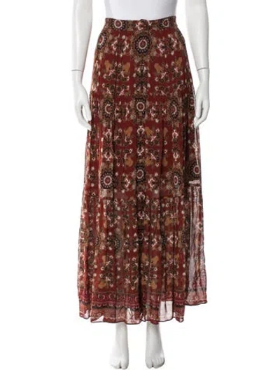 Pre-owned Cara Cara Floral Print Long Skirt In Brown