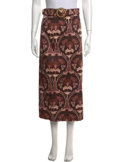 Pre-owned Cara Cara Floral Print Long Skirt In Brown