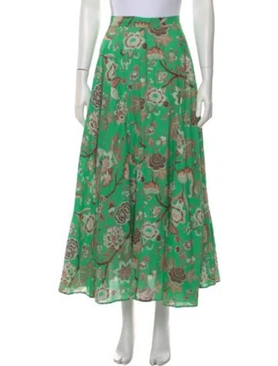 Pre-owned Cara Cara Floral Print Long Skirt In Green