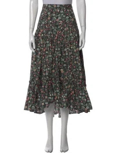 Pre-owned Cara Cara Floral Print Long Skirt In Green