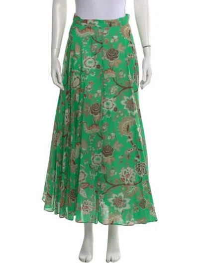 Pre-owned Cara Cara Floral Print Long Skirt In Green