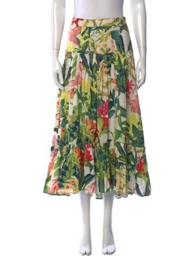 Pre-owned Cara Cara Floral Print Long Skirt In Green