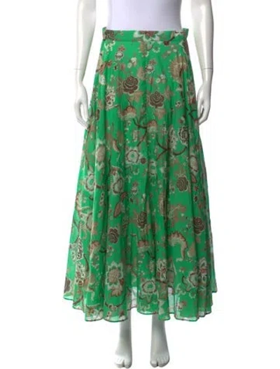Pre-owned Cara Cara Floral Print Long Skirt In Green