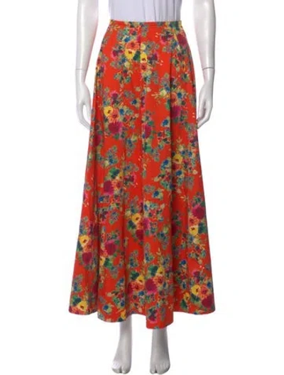 Pre-owned Cara Cara Floral Print Long Skirt In Orange