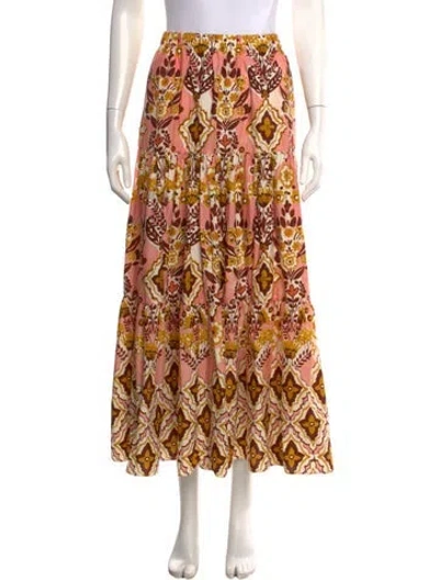 Pre-owned Cara Cara Floral Print Long Skirt In Orange