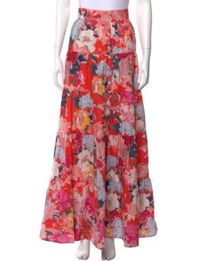 Pre-owned Cara Cara Floral Print Long Skirt In Red