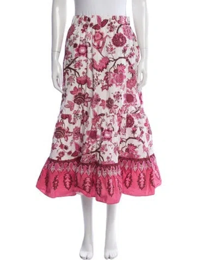 Pre-owned Cara Cara Floral Print Long Skirt In Red