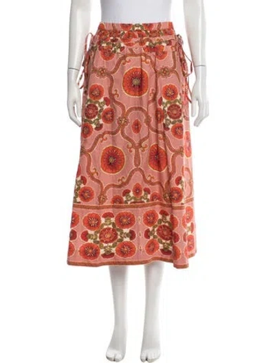 Pre-owned Cara Cara Floral Print Long Skirt In Red