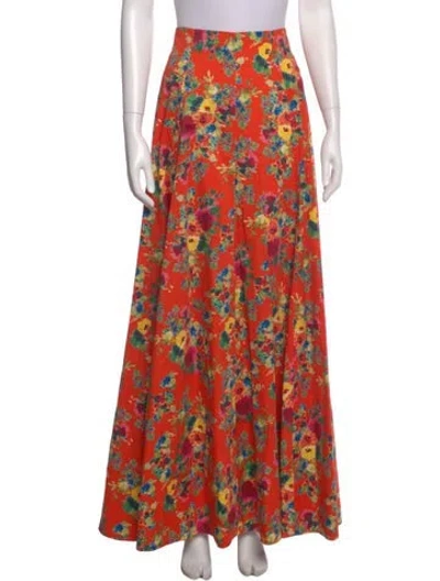 Pre-owned Cara Cara Floral Print Long Skirt W/ Tags In Orange