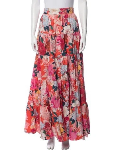 Pre-owned Cara Cara Floral Print Long Skirt W/ Tags In Orange