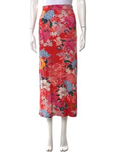 Pre-owned Cara Cara Floral Print Long Skirt W/ Tags In Red