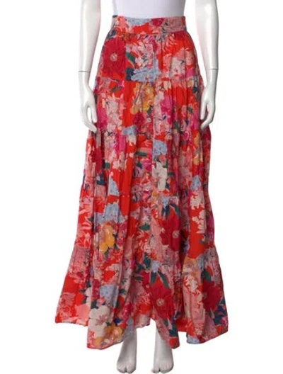 Pre-owned Cara Cara Floral Print Long Skirt W/ Tags In Red