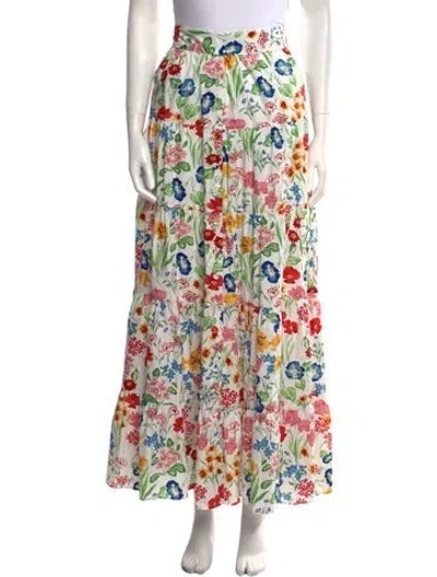 Pre-owned Cara Cara Floral Print Long Skirt In White
