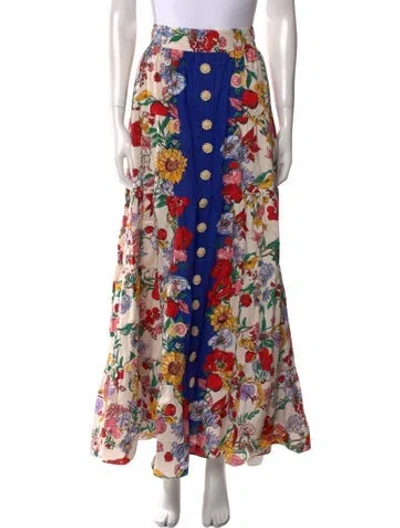 Pre-owned Cara Cara Floral Print Long Skirt In White