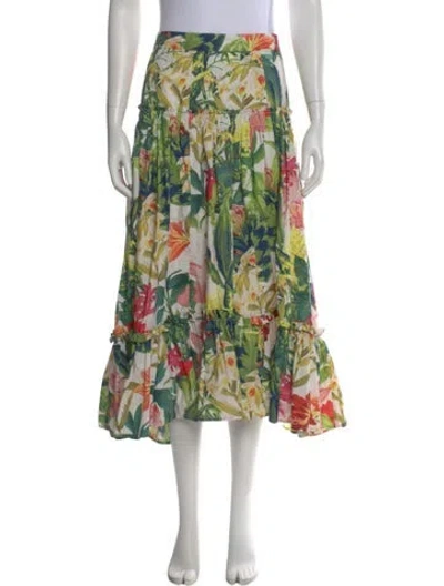 Pre-owned Cara Cara Floral Print Long Skirt In White