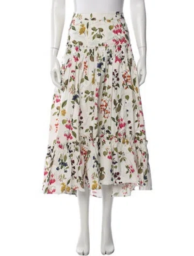 Pre-owned Cara Cara Floral Print Long Skirt In White