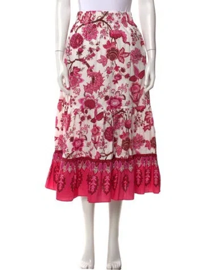 Pre-owned Cara Cara Floral Print Long Skirt In White