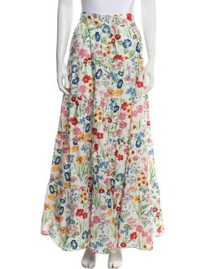Pre-owned Cara Cara Floral Print Long Skirt In White