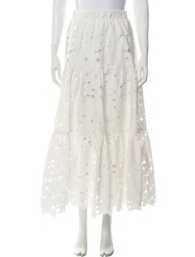 Pre-owned Cara Cara Floral Print Long Skirt In White