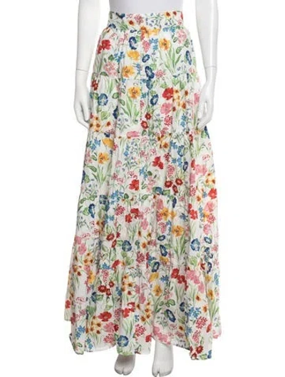 Pre-owned Cara Cara Floral Print Long Skirt In White