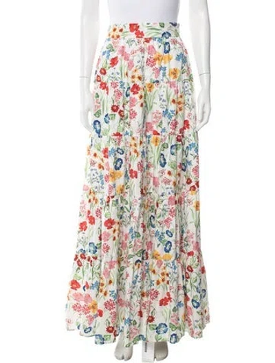 Pre-owned Cara Cara Floral Print Long Skirt In White