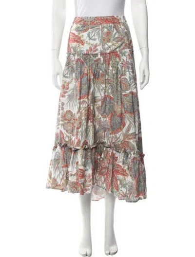 Pre-owned Cara Cara Floral Print Long Skirt In White