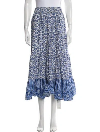 Pre-owned Cara Cara Floral Print Long Skirt In White