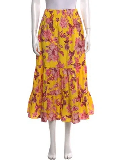 Pre-owned Cara Cara Floral Print Long Skirt In Yellow