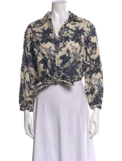 Pre-owned Cara Cara Floral Print Long Sleeve Blouse In Neutral