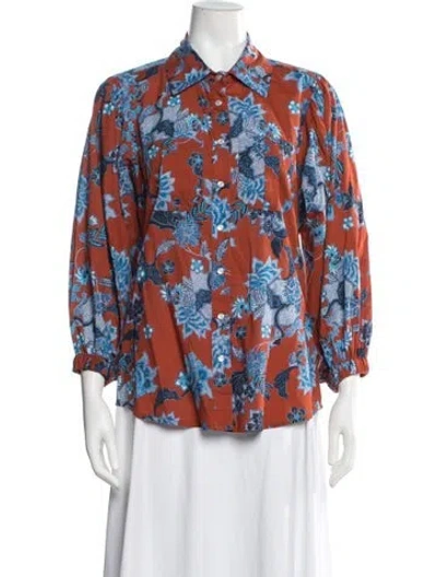 Pre-owned Cara Cara Floral Print Long Sleeve Blouse In Orange