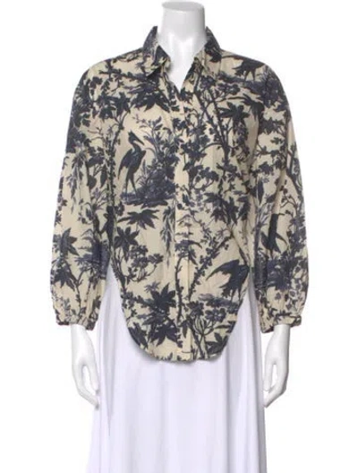 Pre-owned Cara Cara Floral Print Long Sleeve Crop Top In Neutral