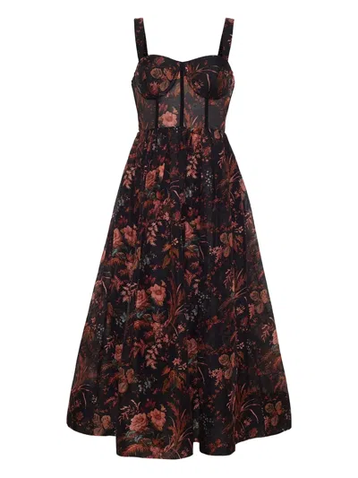 Cara Cara Floral-print Midi Dress In Black