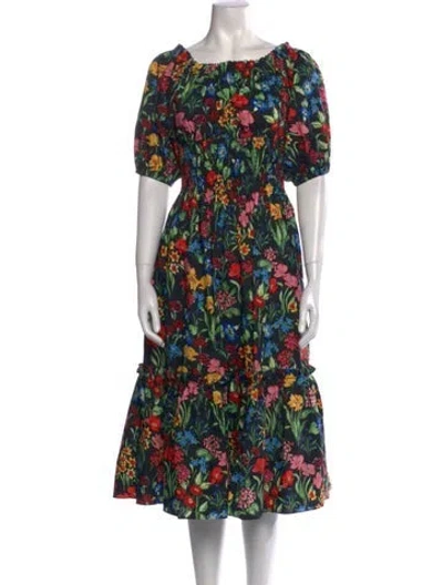 Pre-owned Cara Cara Floral Print Midi Length Dress In Black