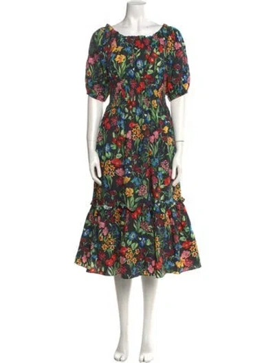 Pre-owned Cara Cara Floral Print Midi Length Dress In Black