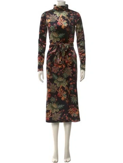 Pre-owned Cara Cara Floral Print Midi Length Dress In Black