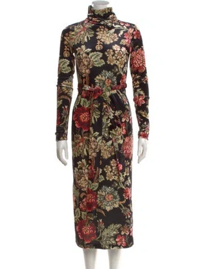 Pre-owned Cara Cara Floral Print Midi Length Dress In Black