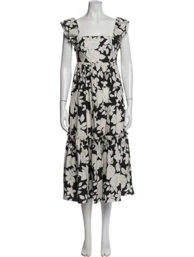 Pre-owned Cara Cara Floral Print Midi Length Dress In Black