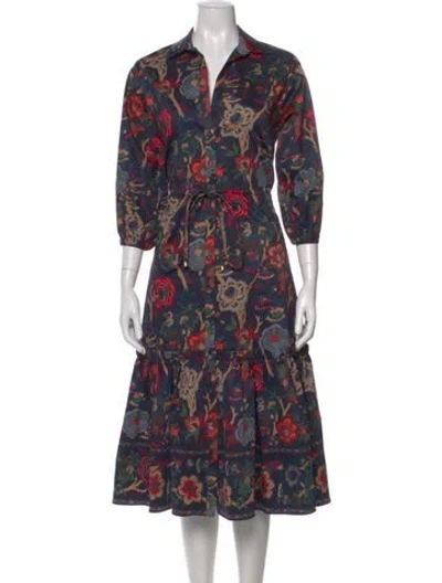 Pre-owned Cara Cara Floral Print Midi Length Dress In Black